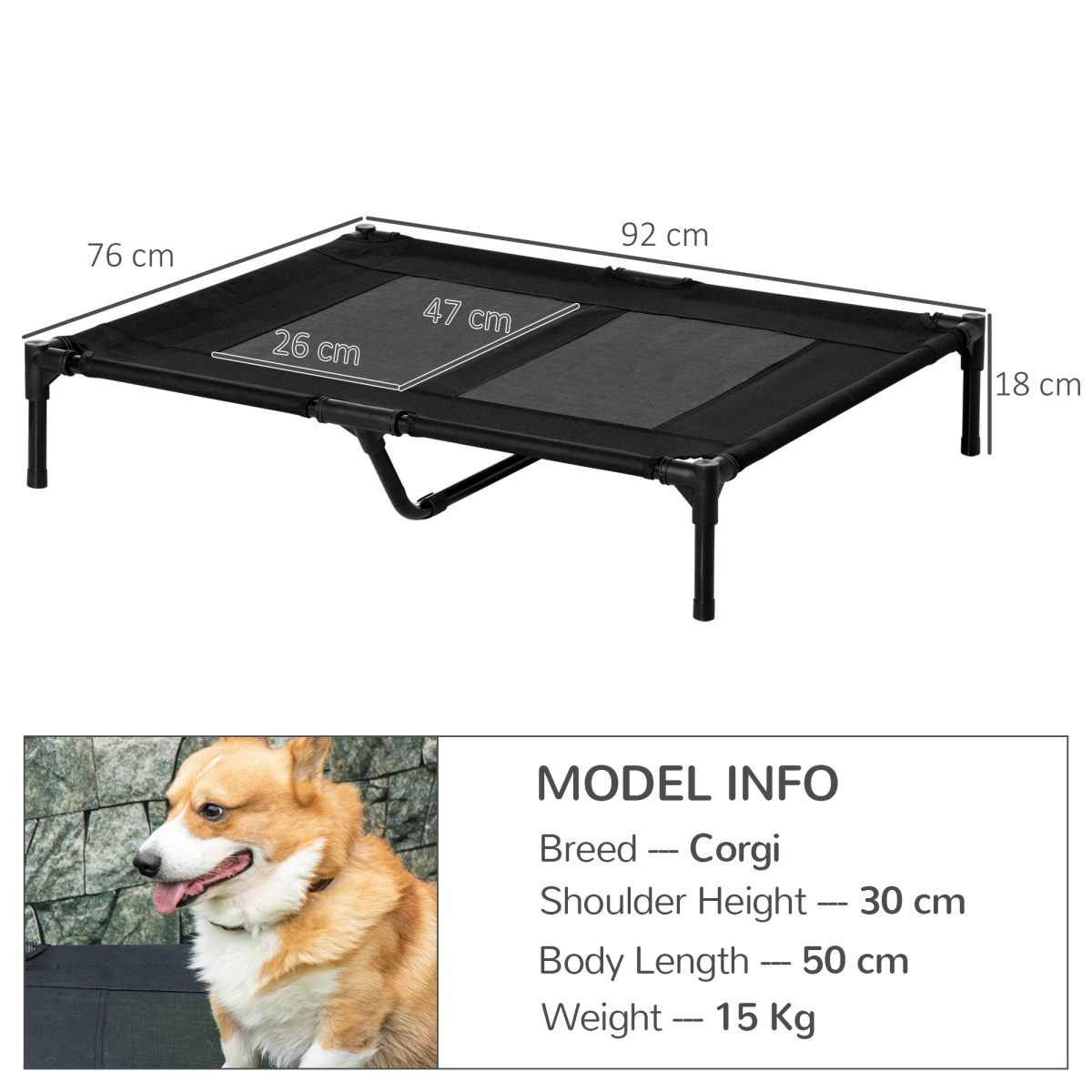 PawHut Large Pet Cot Portable Dog Cat Sleep Bed Elevated Camping Outdoor Black