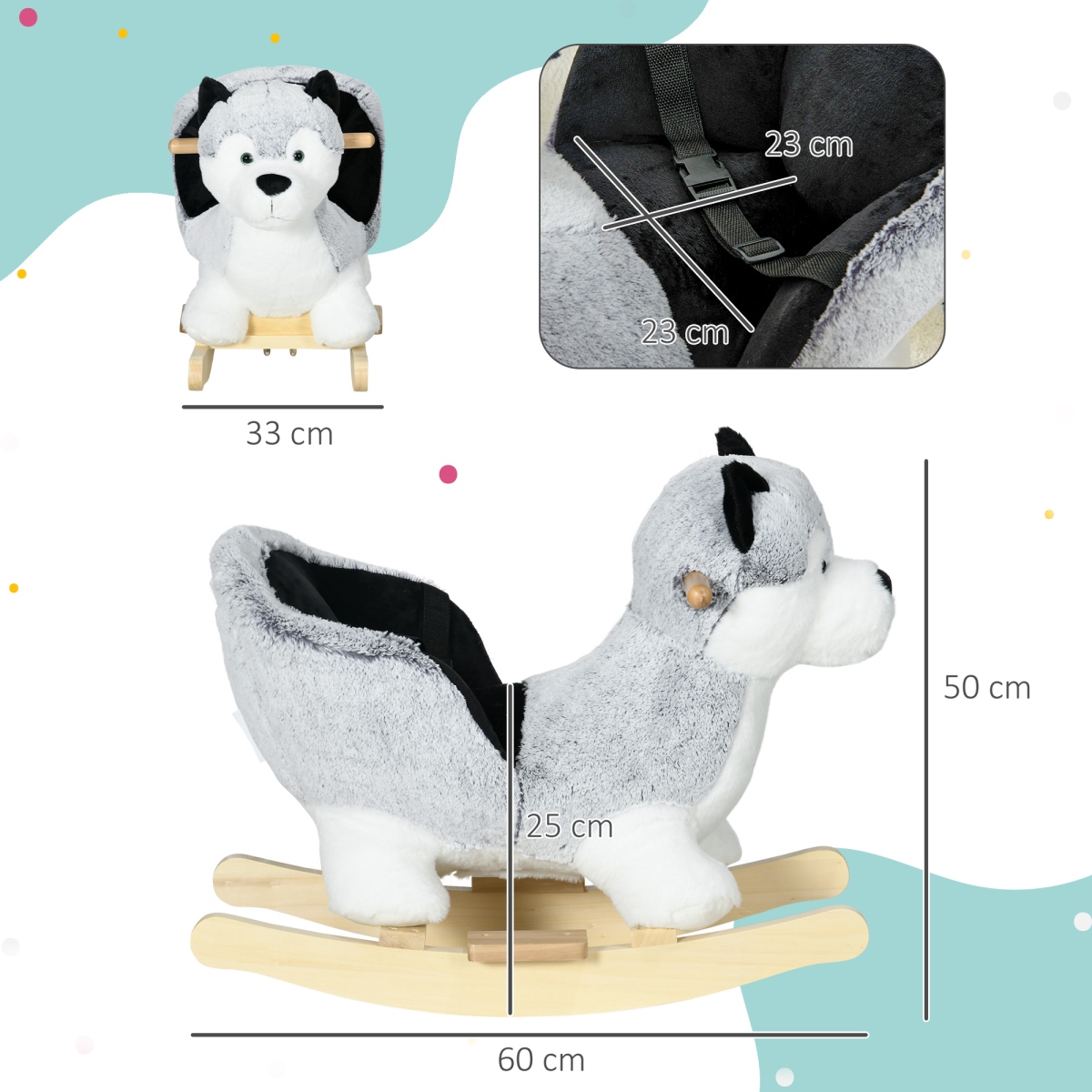 HOMCOM Husky-Shaped Baby Rocking Horse with Seatbelt, for Ages 18-36 Months