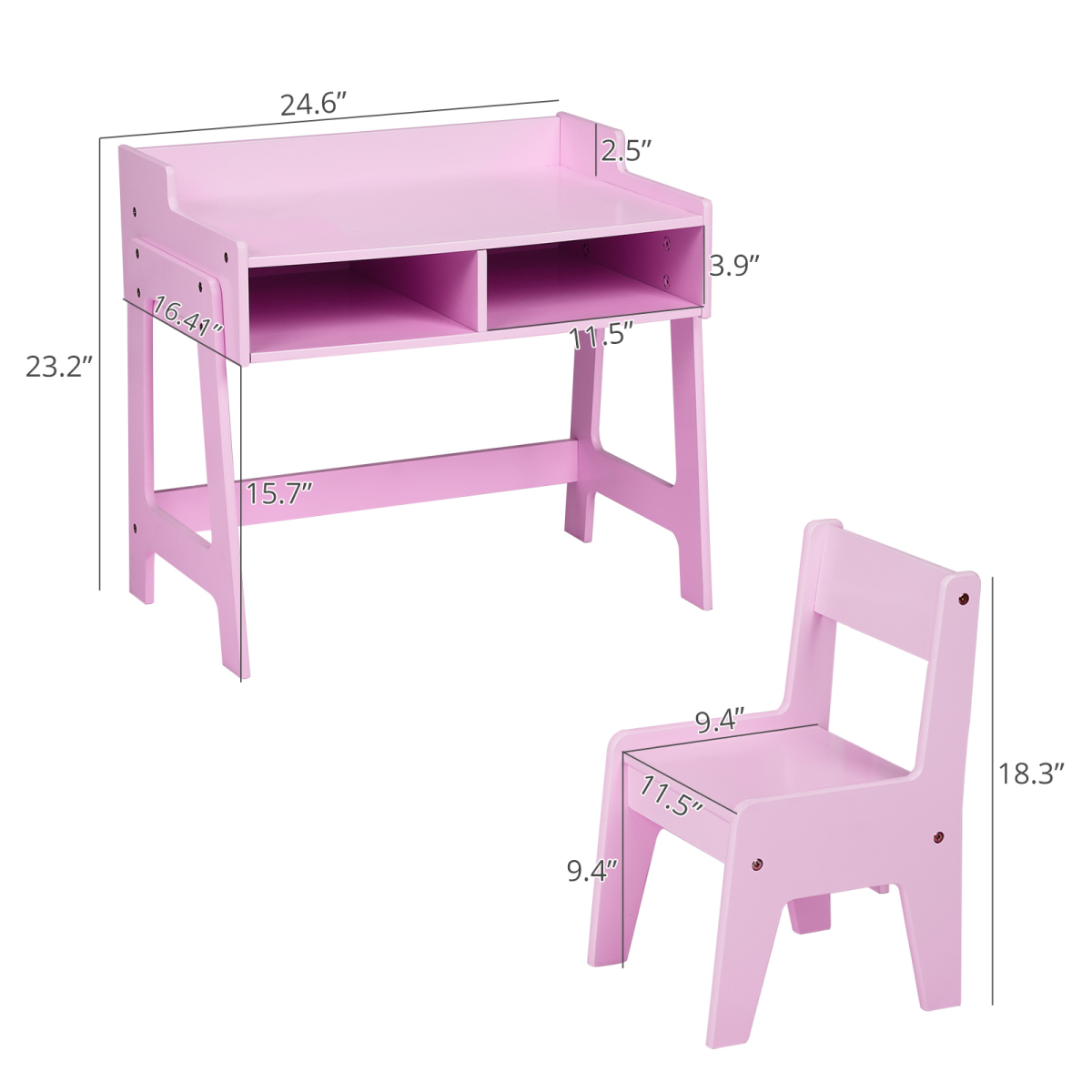 Kids Study Desk and Chair Set with Storage, Pink MDF, 60.5*41.5*50cm