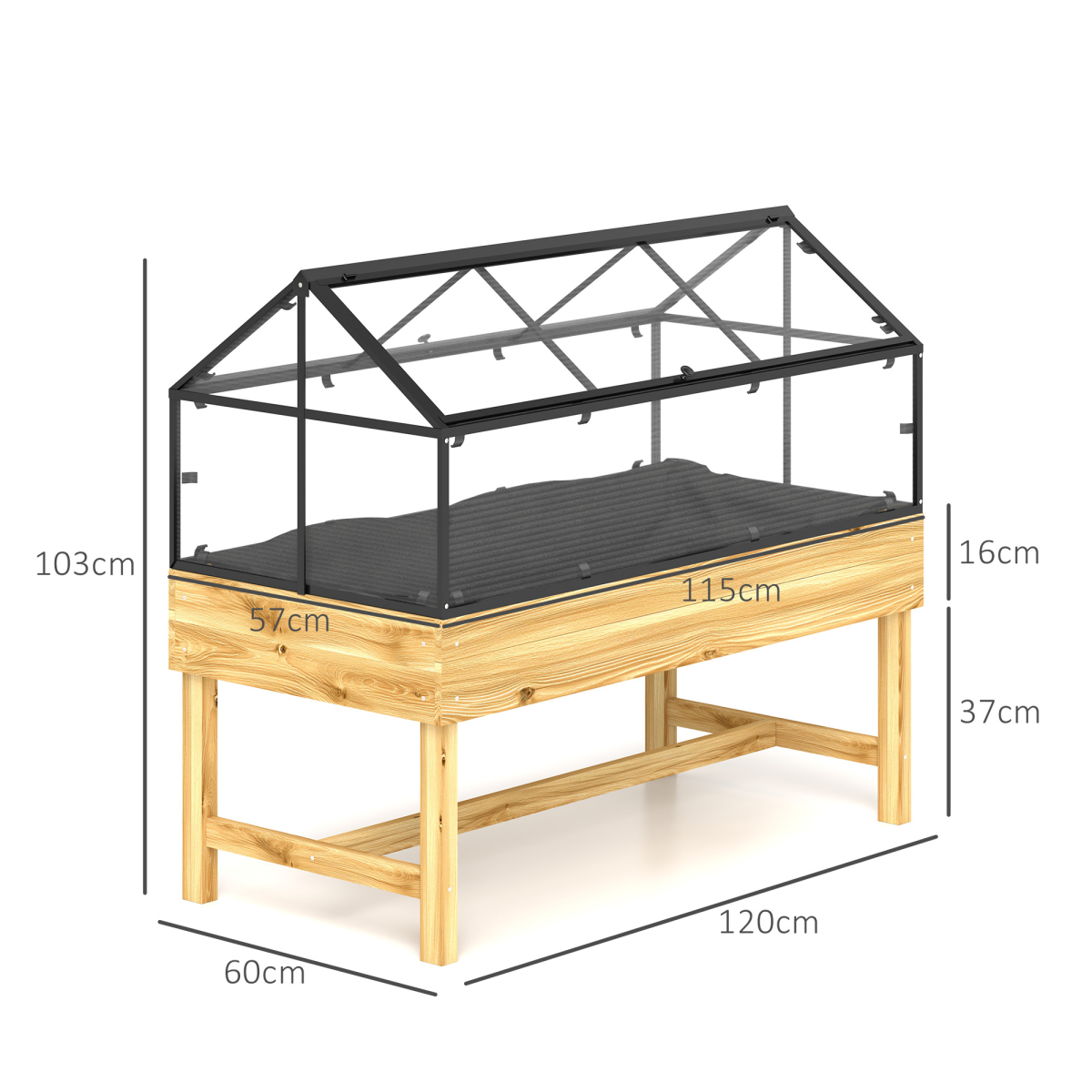 Outsunny Raised Garden Bed with Polycarbonate Panel, Natural