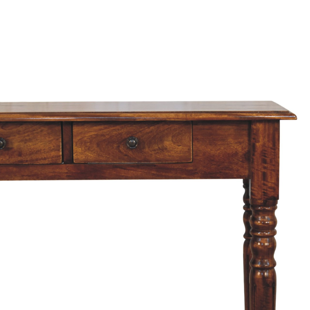 Artisan Furniture Solid Wood Turned Legs 3 Drawer Chestnut Console, Dark Brown