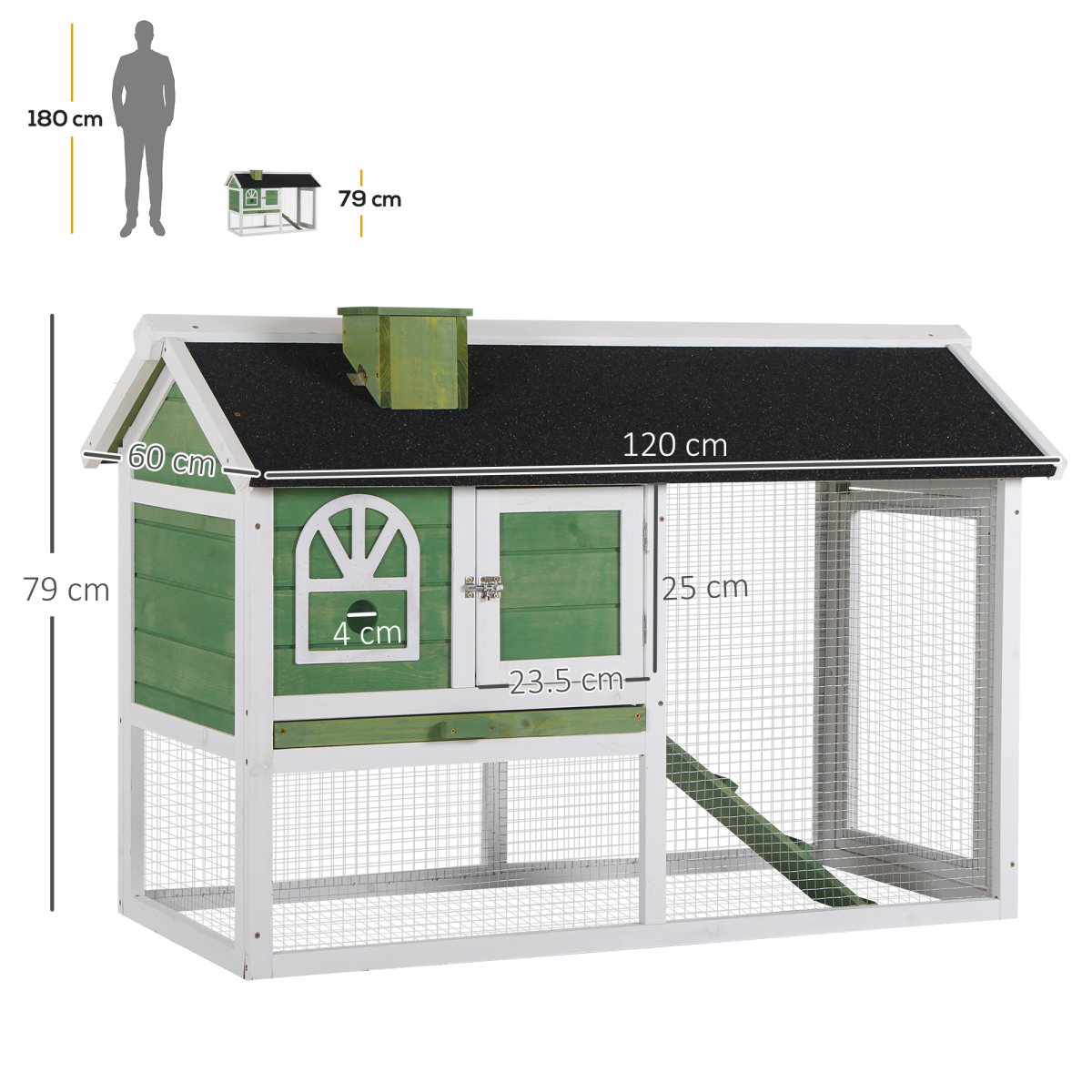 Rabbit Hutch Wood Bunny Cage for Outdoor Indoor w/ Pull Out Tray Run Ramp Green
