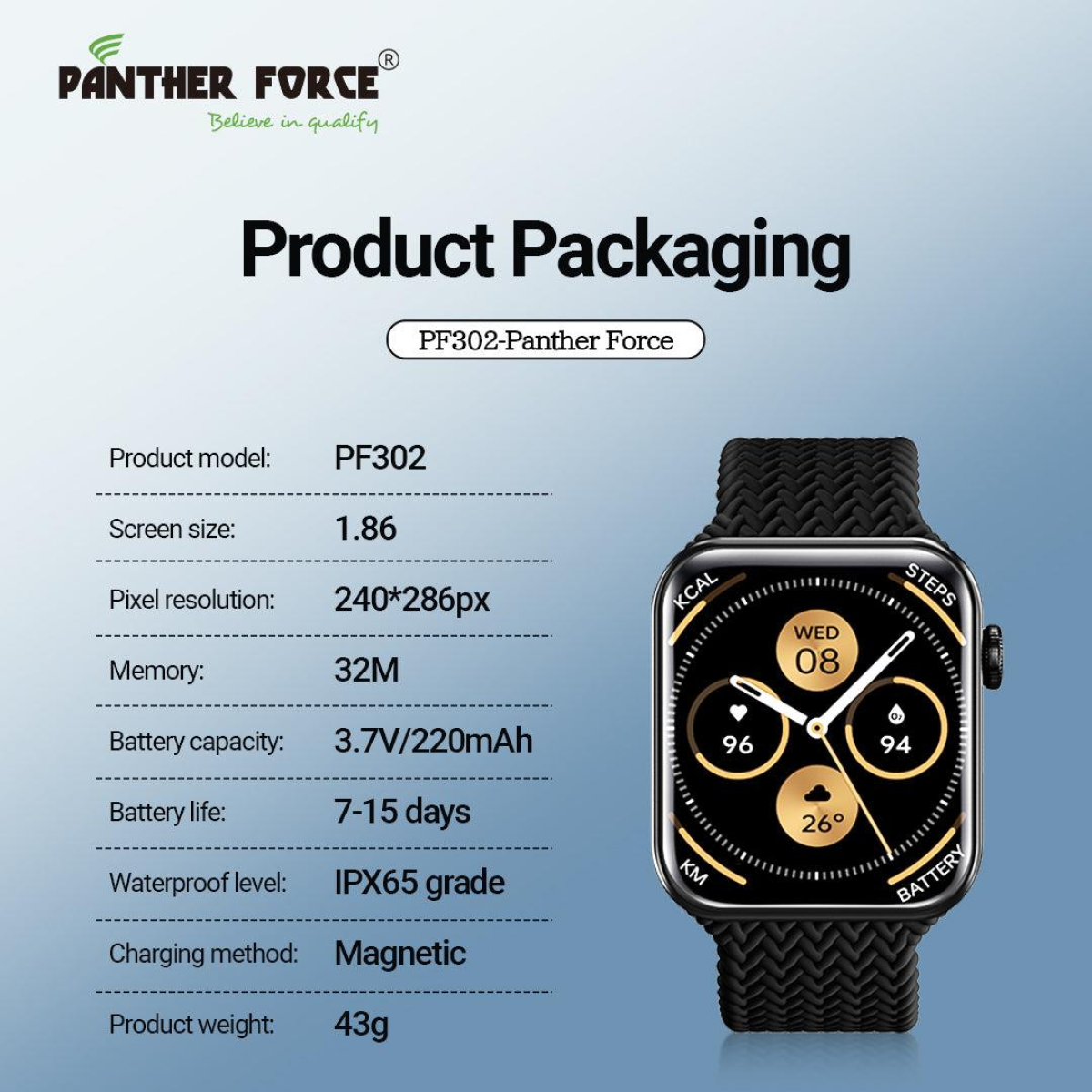 Panther Force 1.86" AMOLED Display Smartwatch
