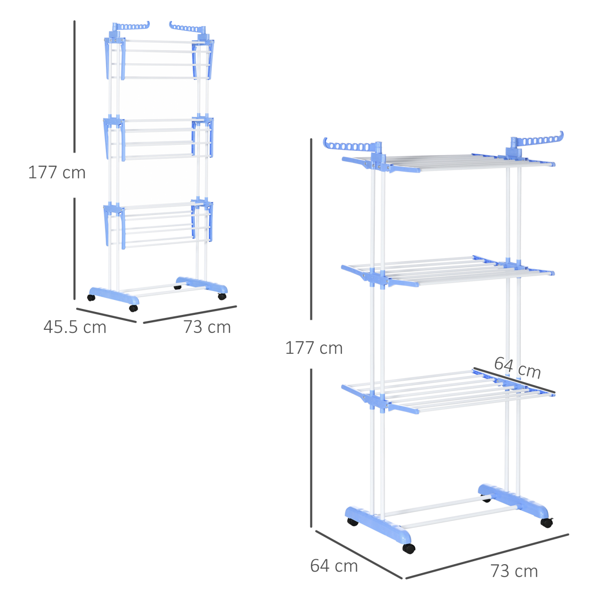 HOMCOM Foldable Clothes Drying Rack Steel Garment Dryer with Casters Blue