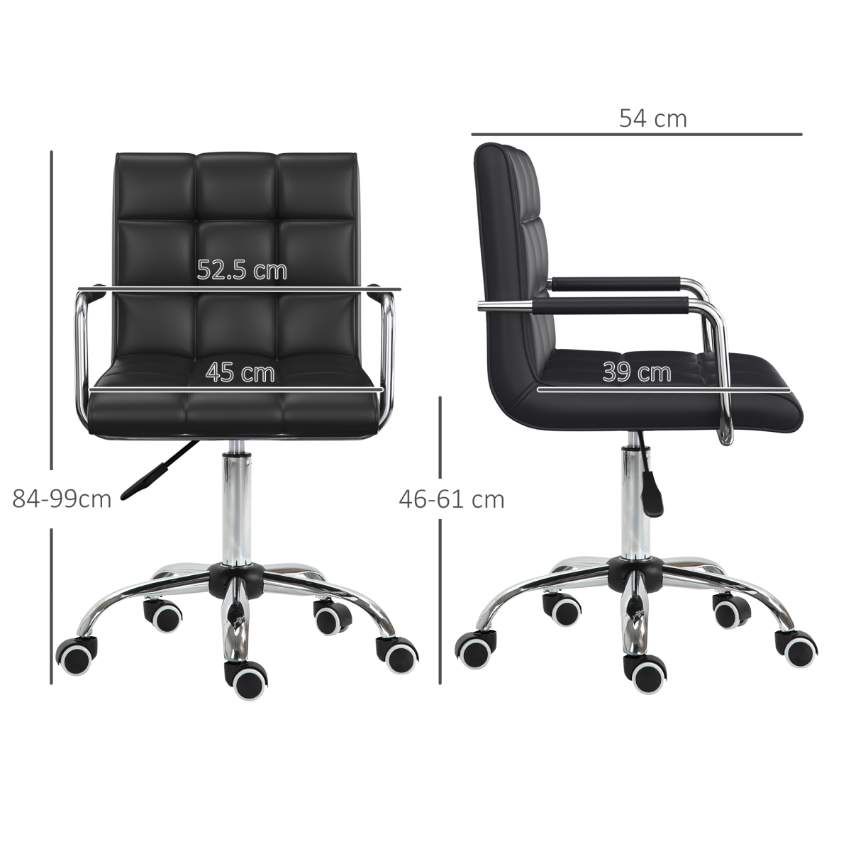 Mid Back PU Leather Home Office Chair Swivel Desk Chair with Arm, Wheel, Black