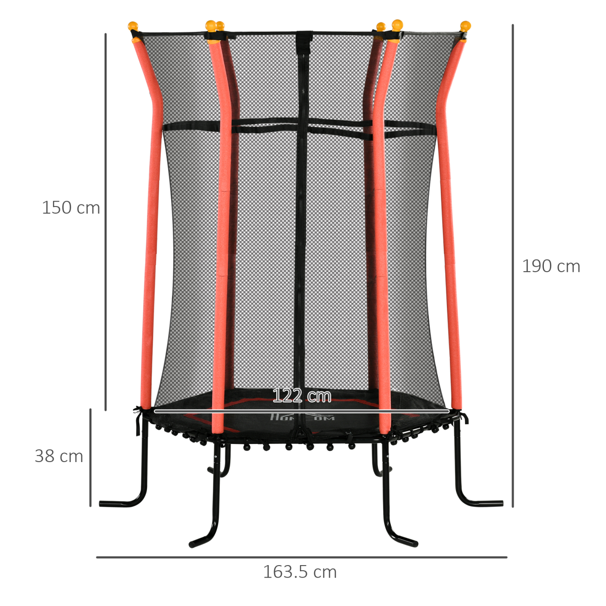 HOMCOM 5.4FT Kids Trampoline With Enclosure Indoor Outdoor for 3-10 Years Red