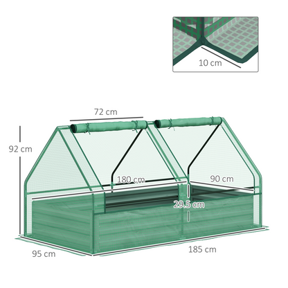 Outsunny Raised Garden Bed Planter Box with Greenhouse, Green and Dark Grey