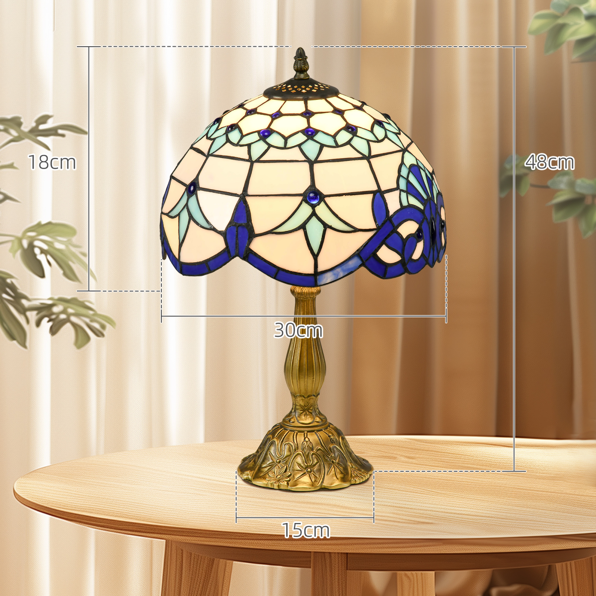 HOMCOM Stained Glass Table Lamp, for Bedroom Bedside, Bulb not Included