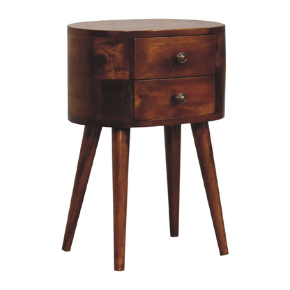 Artisan Furniture Solid Wood Mini Chestnut Rounded Bedside Table, Brown, 2 Drawers