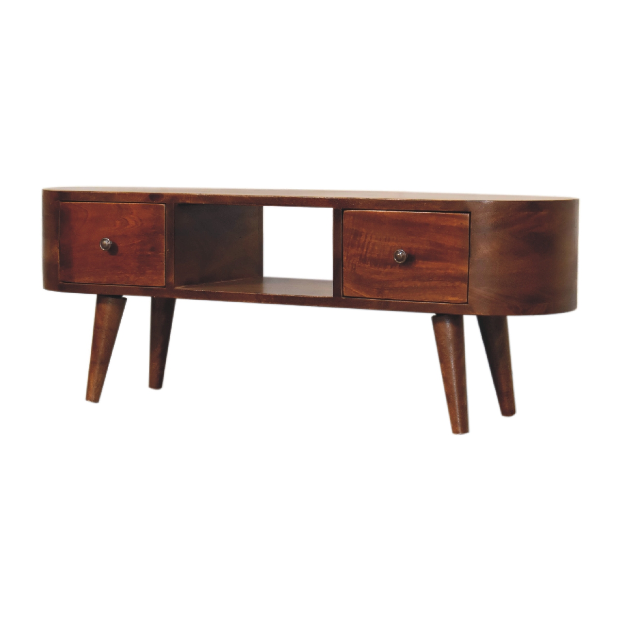 Artisan Furniture Solid Wood Chestnut Round Open Media Unit, 2 Drawers, Brown