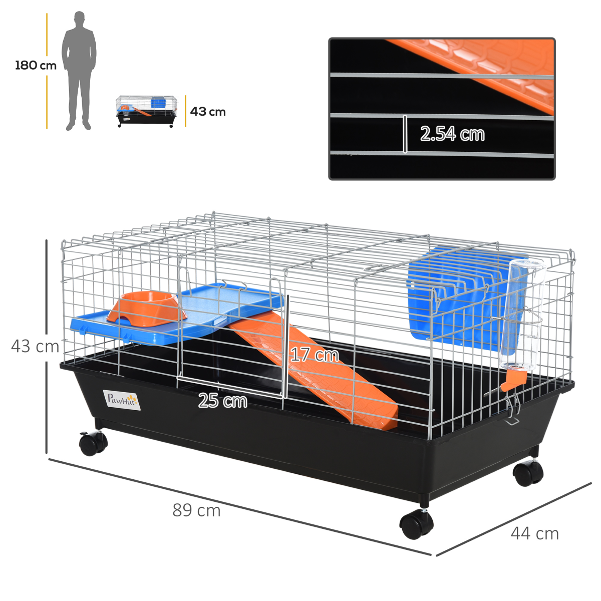 89cm Small Animal Home Cage for Rabbit Ferret Chinchilla w/ Wheels Black