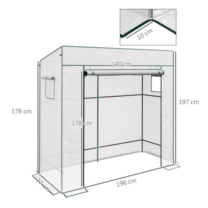 Outsunny Walk-in Garden Green House  Large Roll-up Door and 2 Mesh Windows White