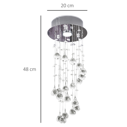 Crystal Chandelier, Spiral Rain Drop-Silver/Crystal