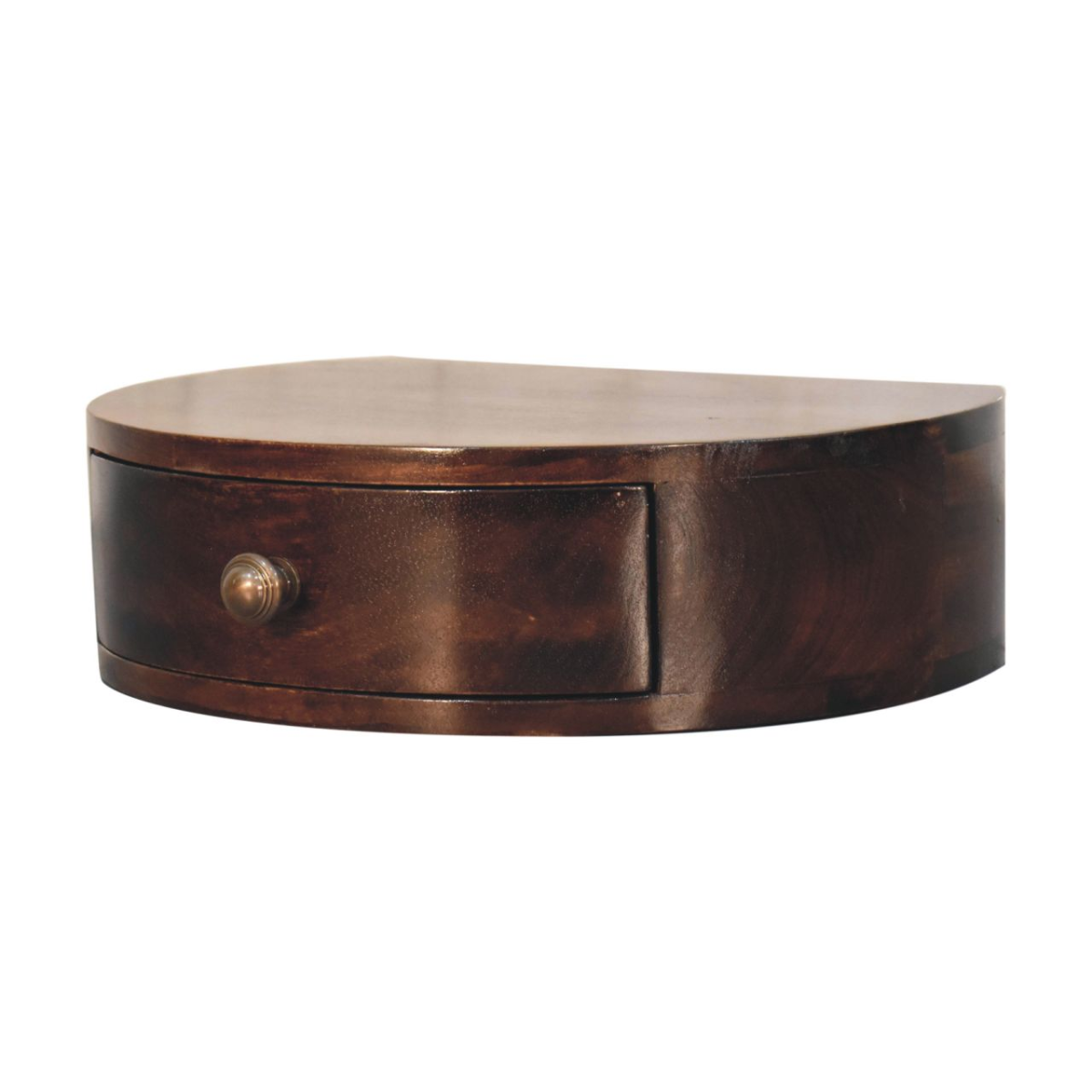 Artisan Furniture Solid Wood California Walnut Wall Mounted Rounded Bedside, 1 Drawer, Dark Brown