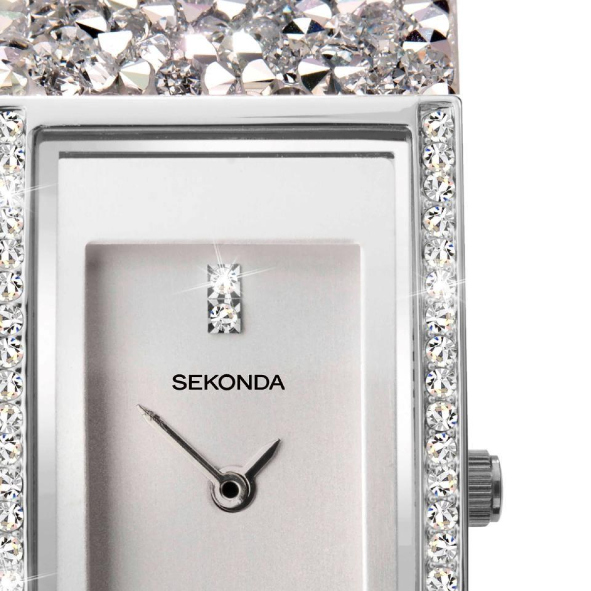Sekonda Seksy Ladies Bling Rectangular Silver Dial & silver stone Stainless Steel Bracelet Strap Watch