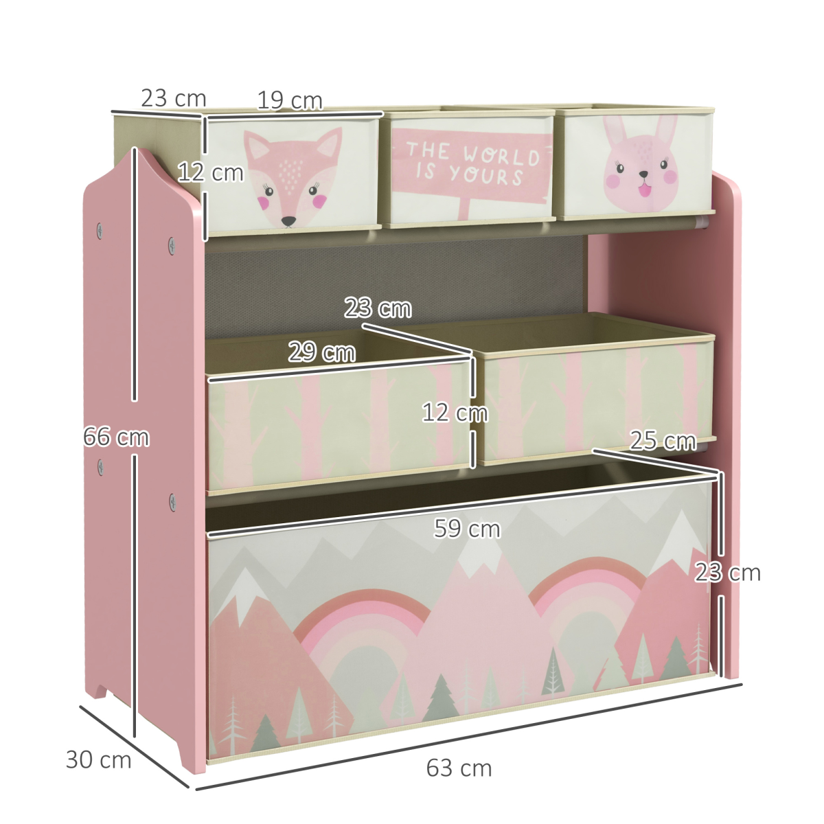 ZONEKIZ Kids Storage Units with 6 Boxes, Childrens Toy Storage Organiser, Pink