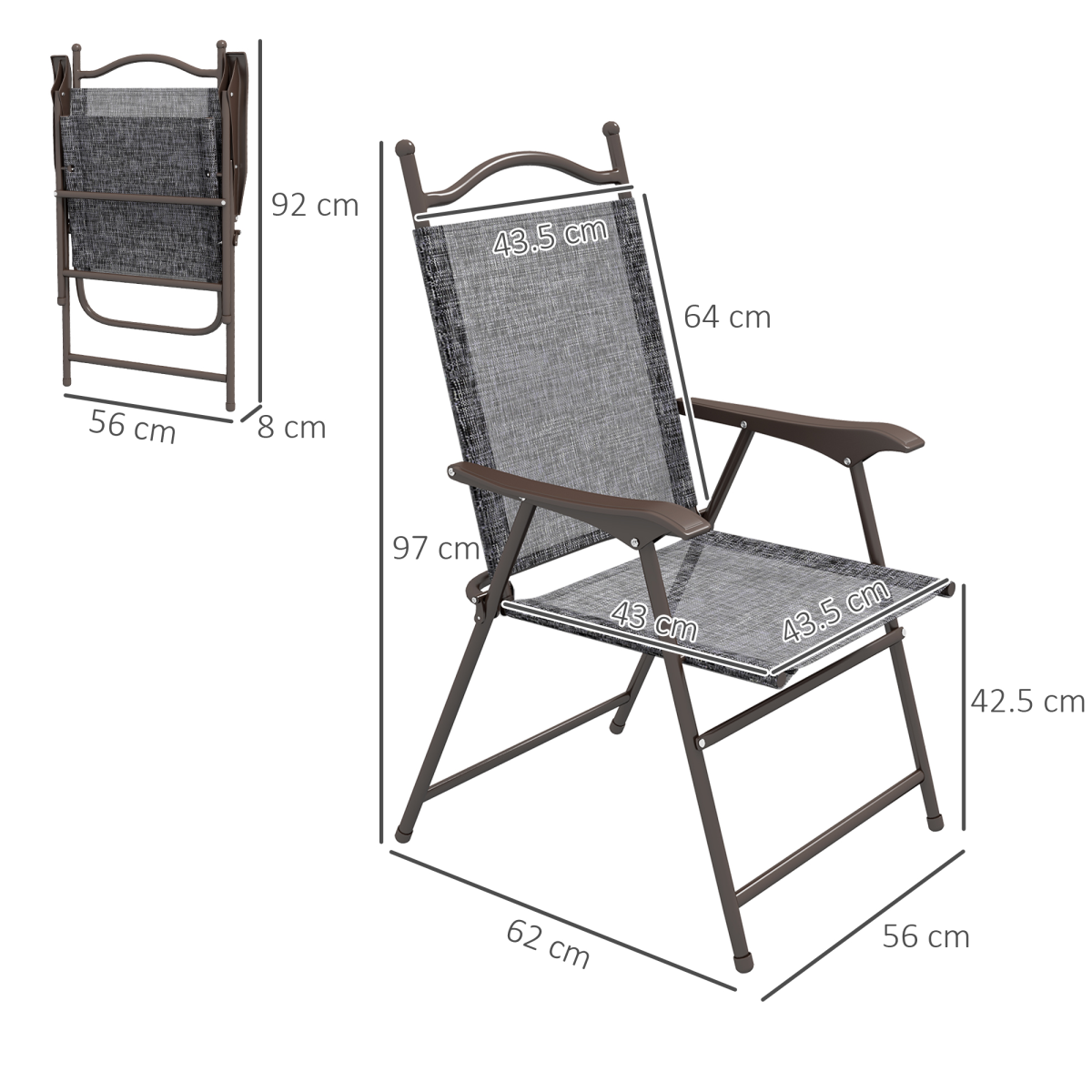 Outsunny Folding Chairs Set with Armrest, Breathable Mesh Fabric Seat, Grey