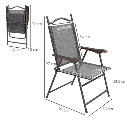 Outsunny Folding Chairs Set with Armrest, Breathable Mesh Fabric Seat, Grey