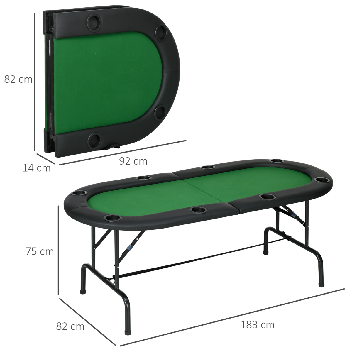 Foldable Poker Table Casino Top 8 Players Game Trays Drink Holder