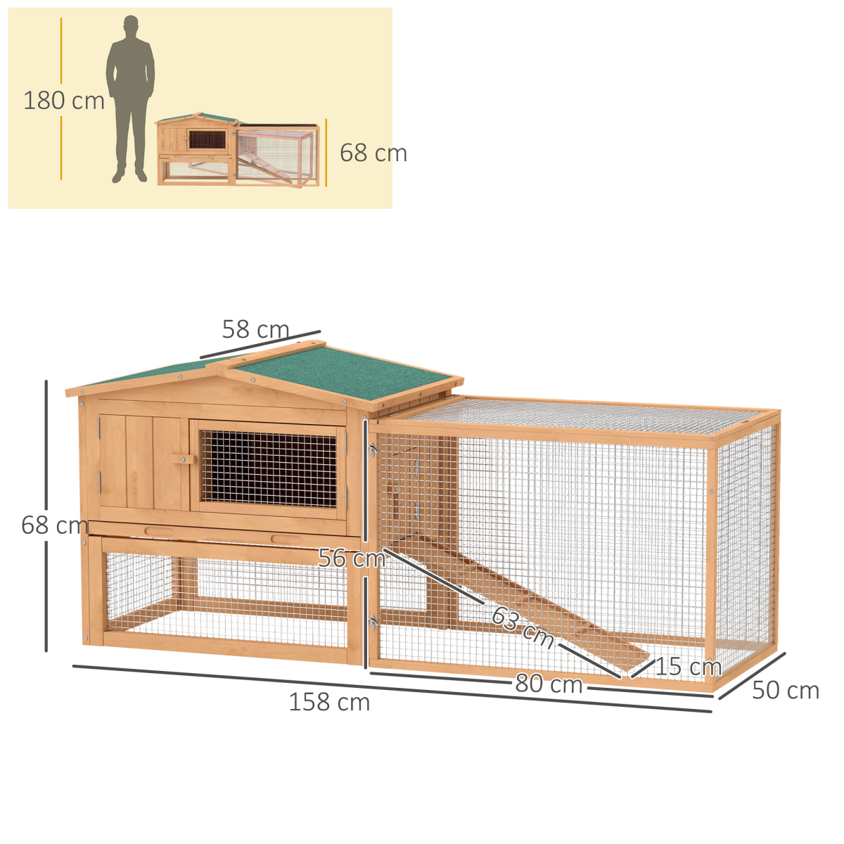 Wooden Rabbit Hutch Enclosure Run House 2 Tier Large Coop Run Pet