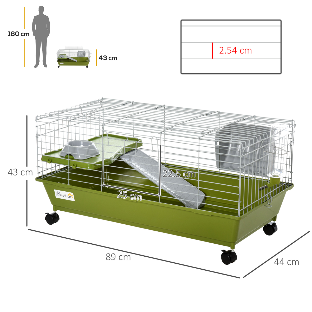 89cm Small Animal Home Cage for Rabbit Ferret Chinchilla w/ Wheels Green