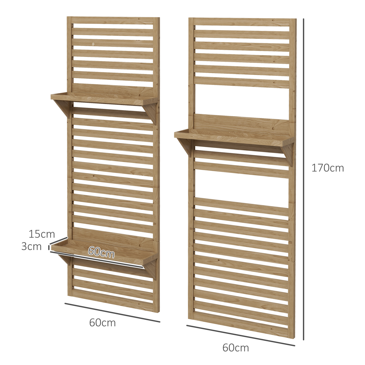 Outsunny Wall Mounted Plant Stands Set of 2 with Shelves and Slatted Trellis