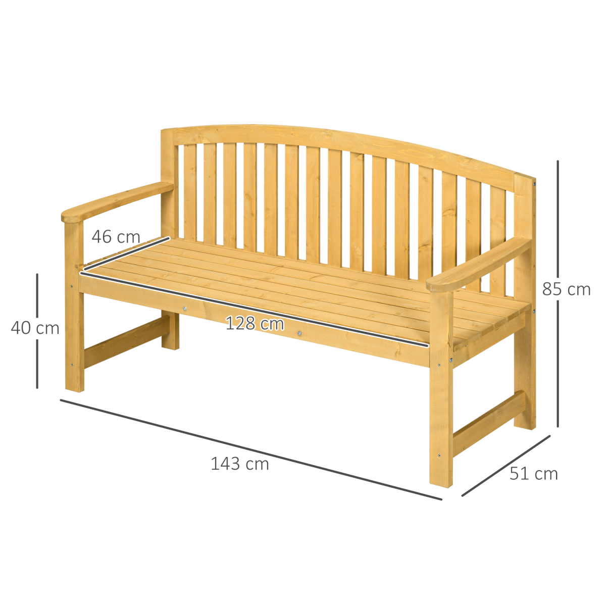 2 Person Garden Bench Wooden Outdoor Furniture with Armrest Orange