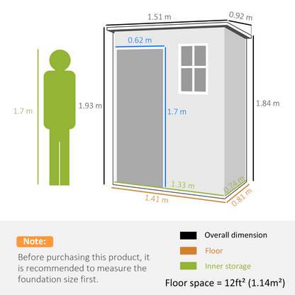 Outsunny 5' x 3' Garden Shed w/ Floor, Lockable Door, Window and Vent, Grey