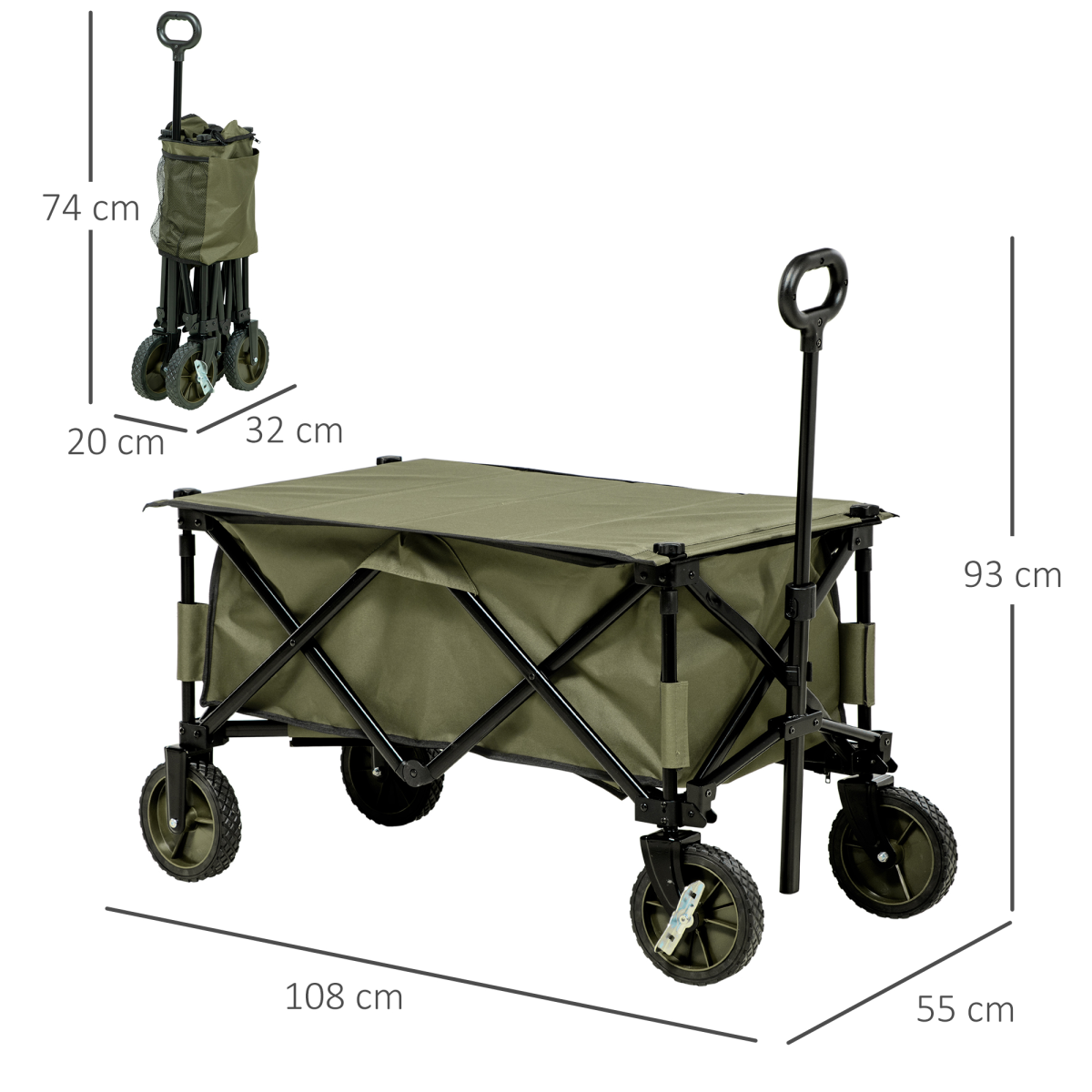 Folding Garden Trolley Collapsible Camping Trolley Steel with Folding Board
