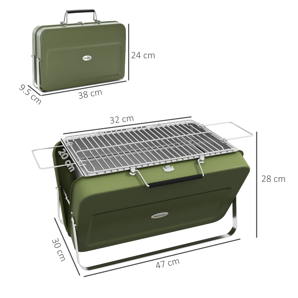 Outsunny Portable BBQ Grill with Suitcase Design for Camping Picnic Party, Green