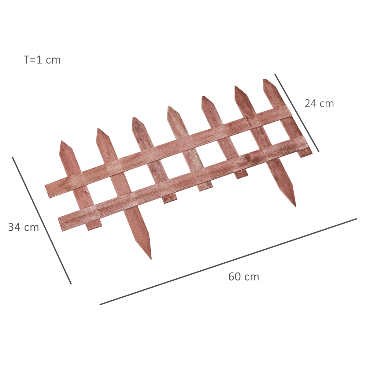Outsunny Pack of 12 Wooden Plant Border Fence Garden Fixed Picket Fence Brown