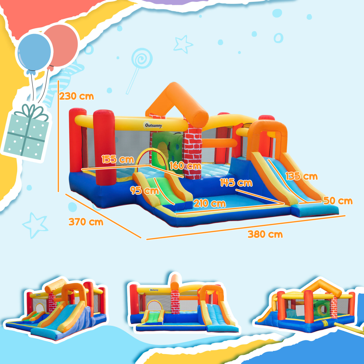 Kids Bouncy Castle with Double Slides Pool Trampoline with Blower