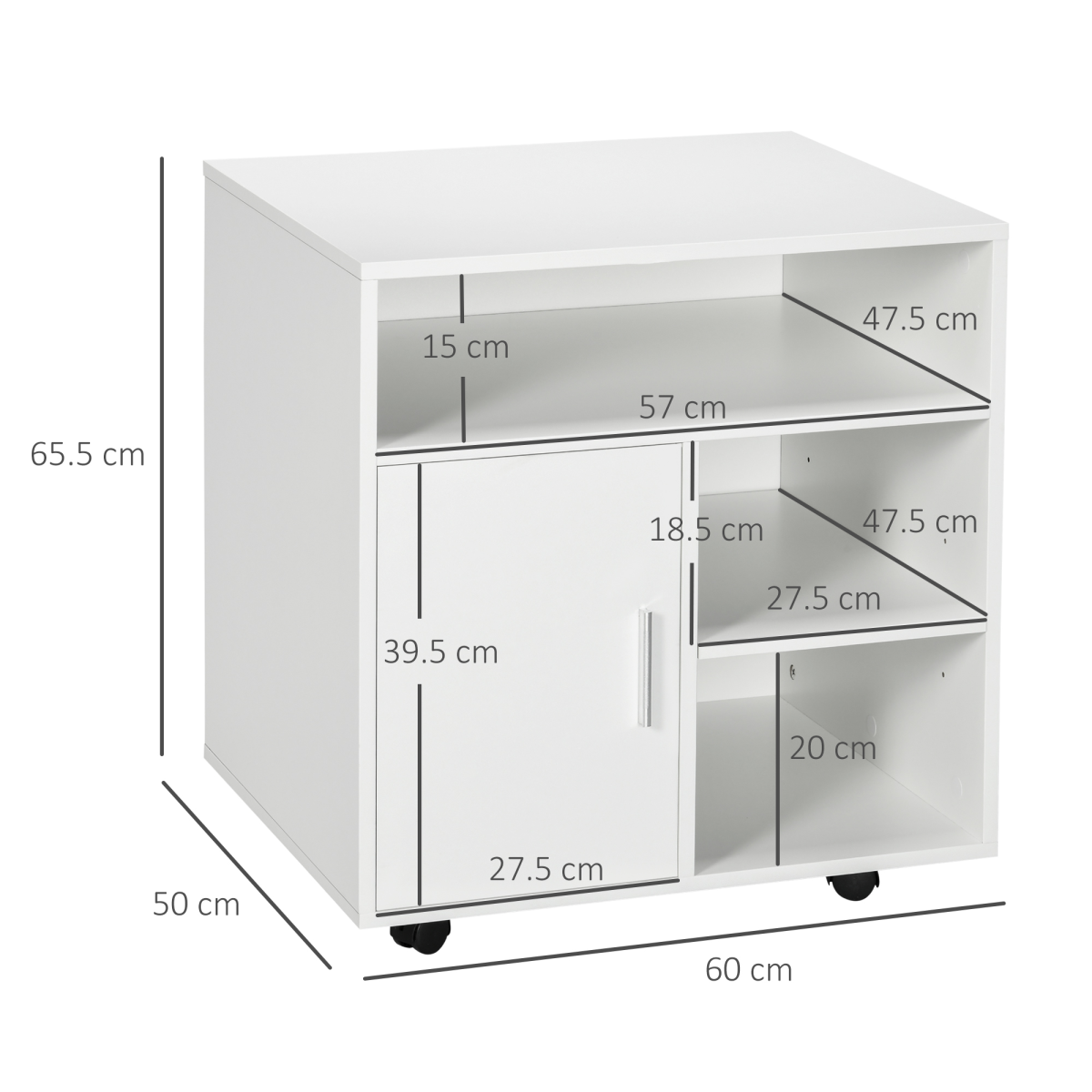 Multi-Storage Printer Unit Office Organisation w/ 5 Compartments White HOMCOM