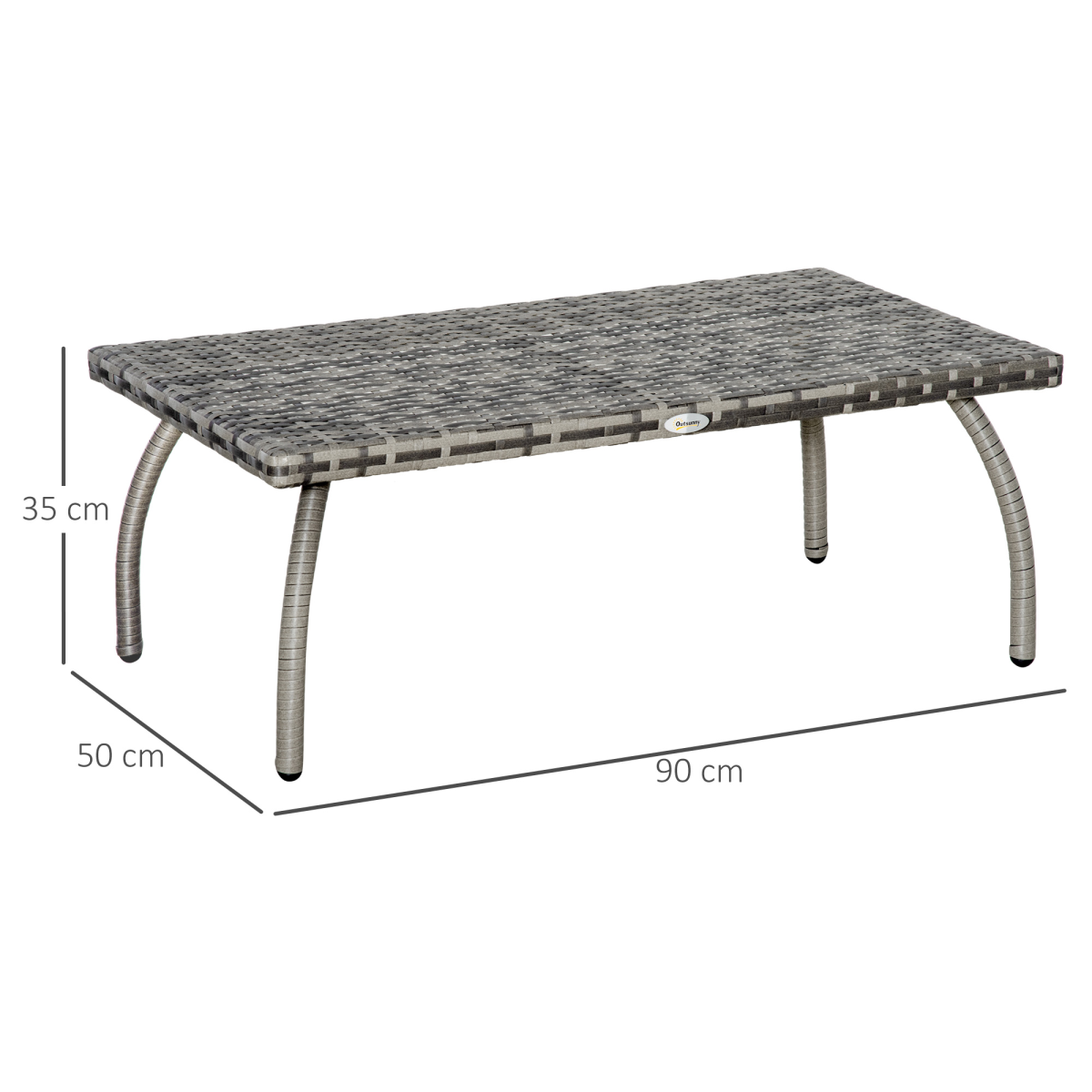 Rattan Coffee Table, Patio Wicker Table with All-Weather Grey