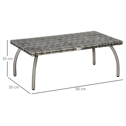 Rattan Coffee Table, Patio Wicker Table with All-Weather Grey