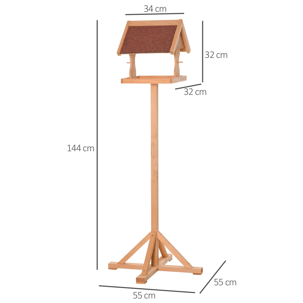 Wooden Bird Feeder Freestanding Cross-shaped Support Feet Weather Resistant