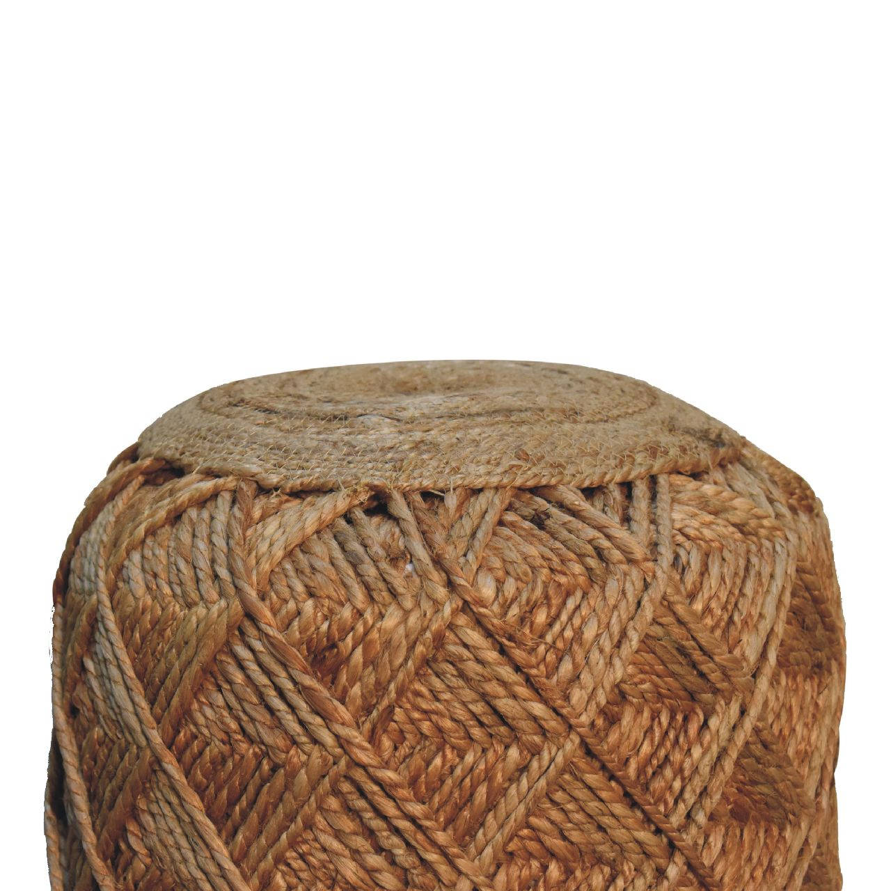 Artisan Furniture Solid Wood Jute Fiber Footstool Large Pattern, Beige