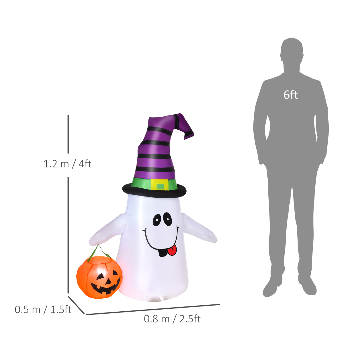 1.2m Witch Ghost Halloween Inflatable LED Pumpkin Lantern  Weather-Resistant