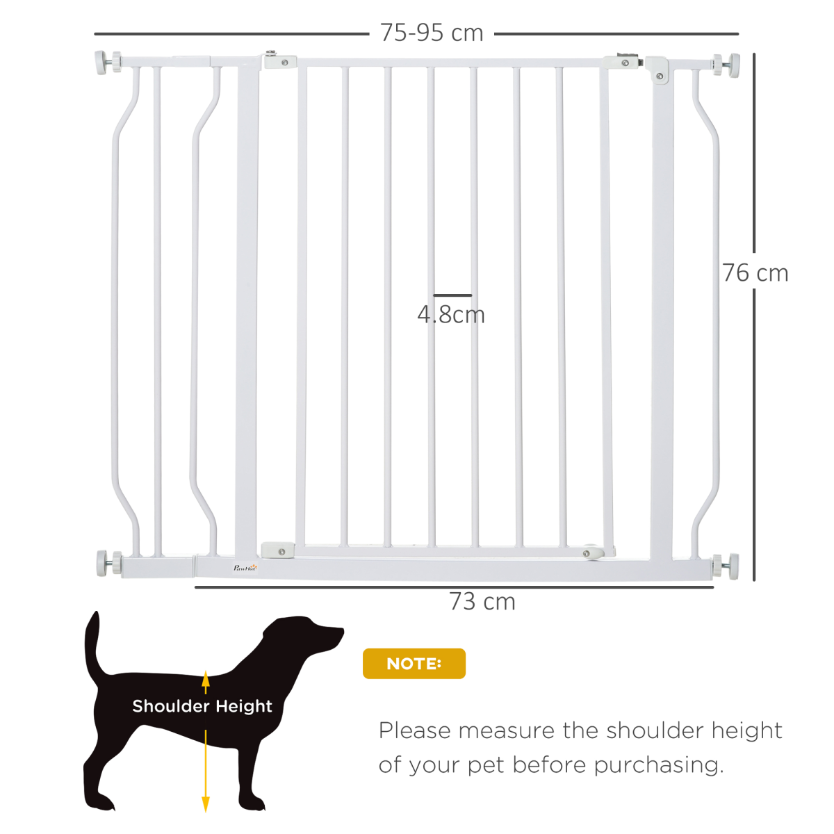 PawHut Dog Gate Wide Stair Gate with Door Pressure Fit, 75-95W cm, White