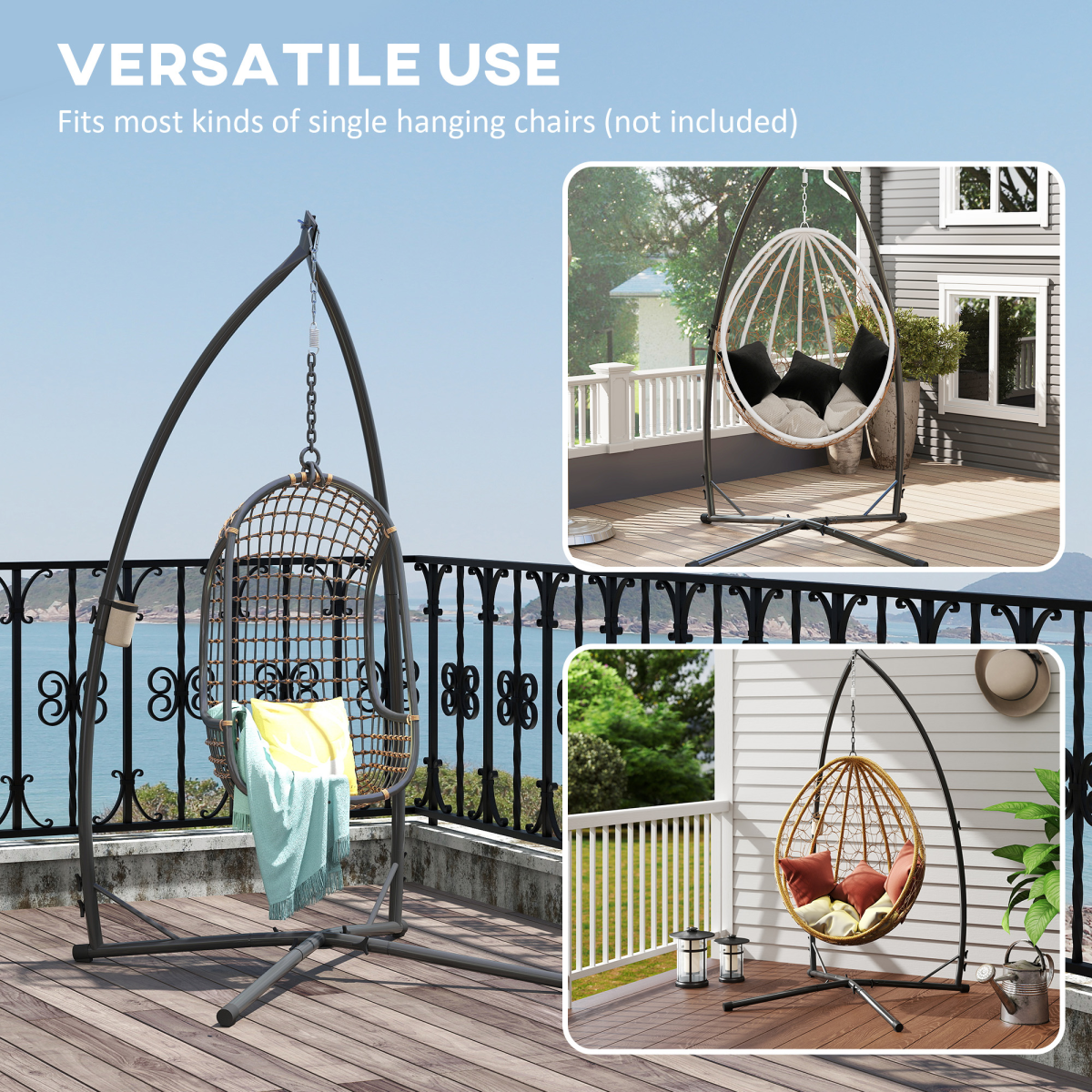 Outsunny Hammock Chair Stand, Steel Frame Hammock Stand Only, Black