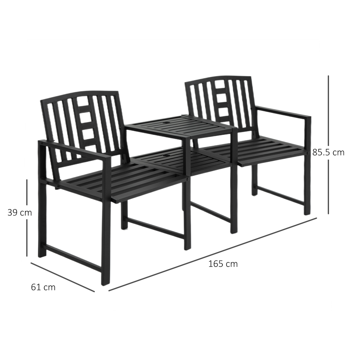 2 Seat Garden Chair Bench Loveseats w/Coffee Table Slatted Design Patio Yard