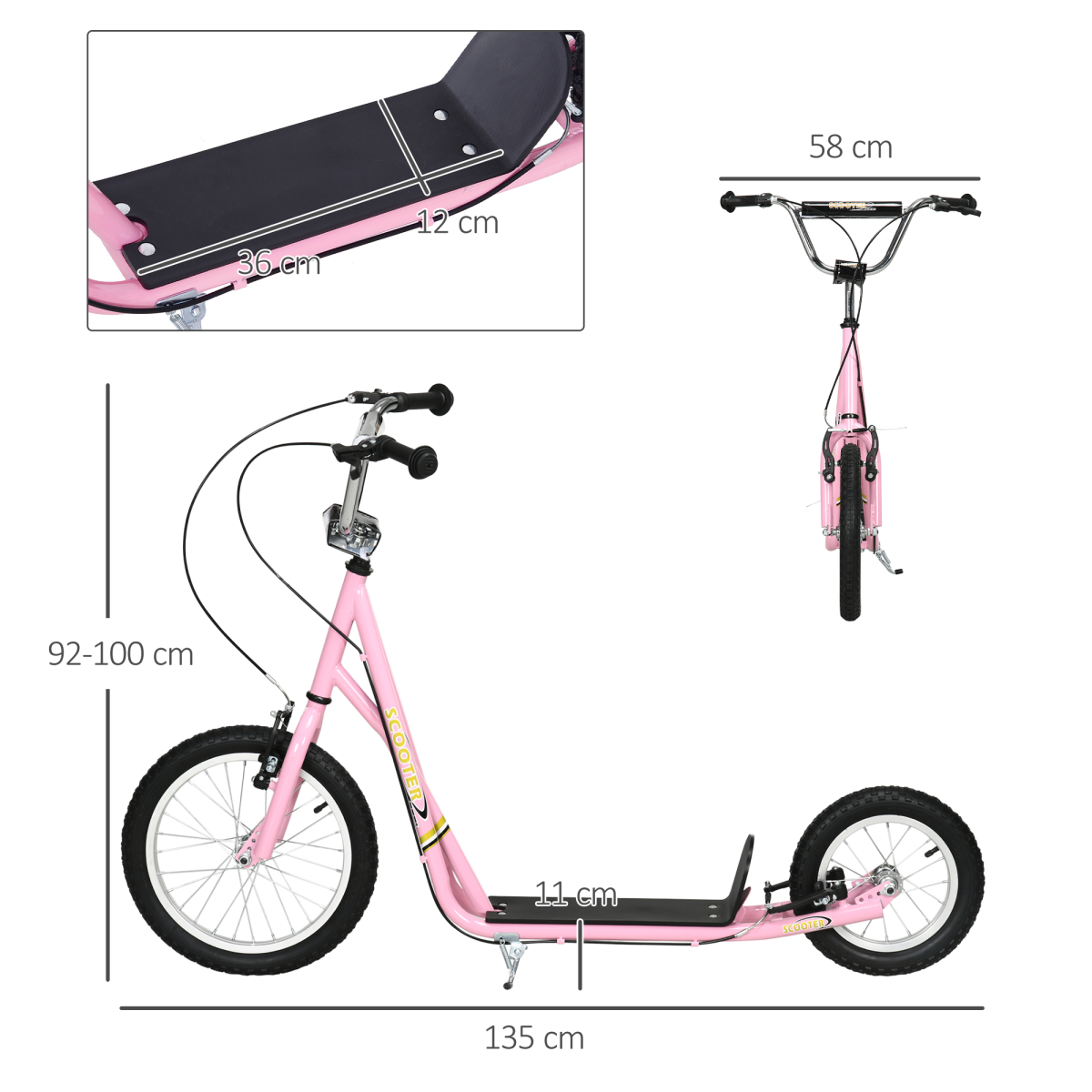 Teen Scooter Adjustable Height Dual Brakes Rubber Wheels Kickstand HOMCOM