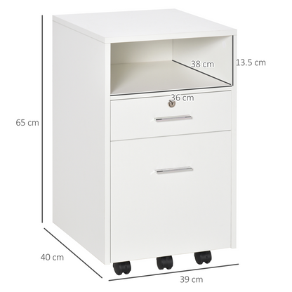 Mobile File Cabinet Lockable Documents Storage w/ 5 Wheels White Vinsetto
