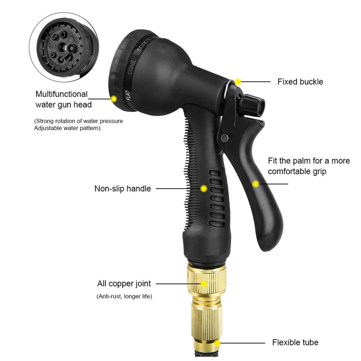 Heavy Duty 25FT Expandable Garden Hose Pipe Flexible With Water Spray Gun UK