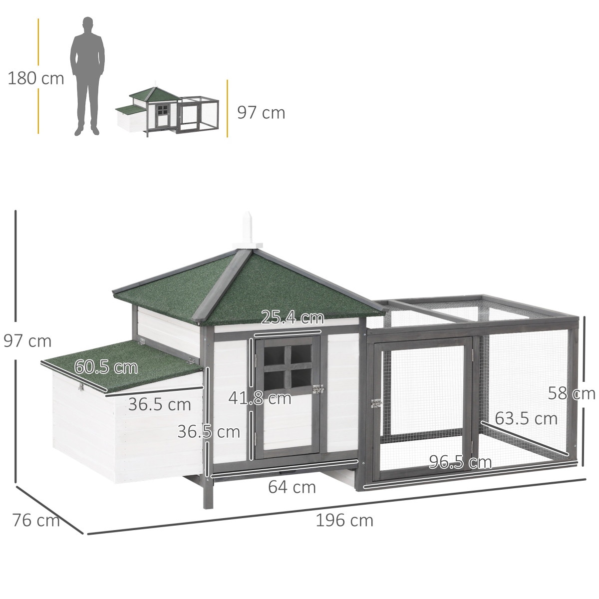 Chicken Coop Small Animal Pet Cage w/ Nesting Box Outdoor Run Backyard Wooden