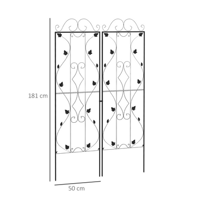 Outsunny Set of 2 Metal Trellis for Climbing Plants, Leaf Design