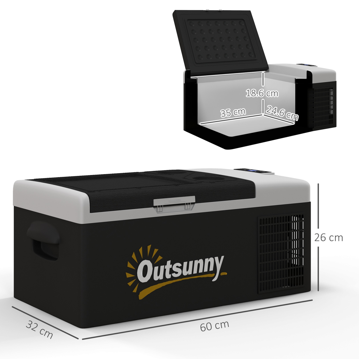 Outsunny 16L Car Refrigerator Fridge Freezer, 12/24V DC and 100-240V AC, Black