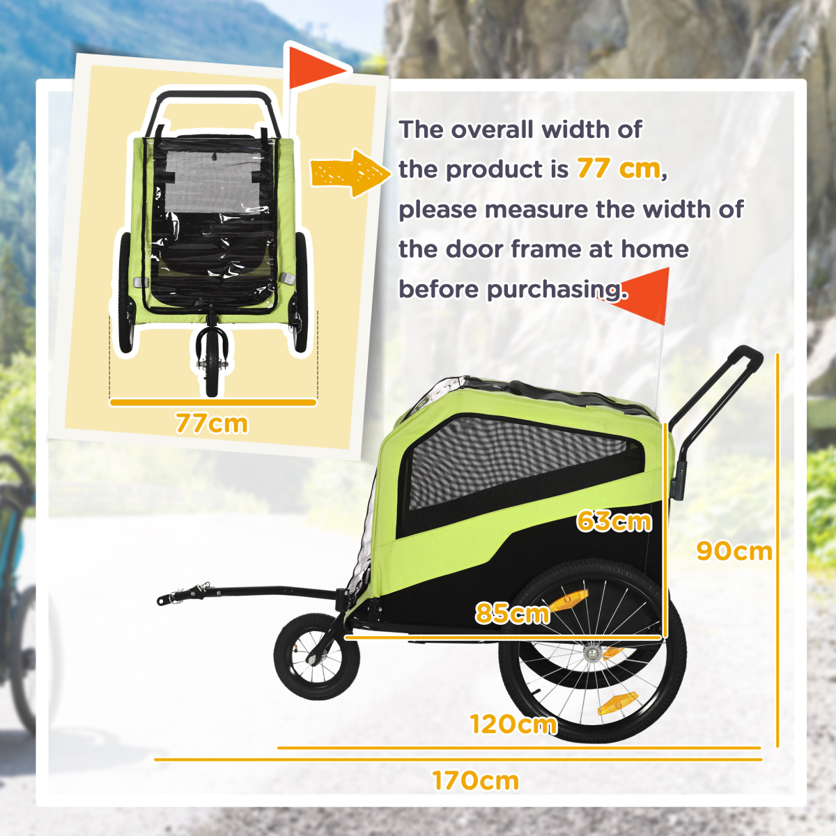 2 in 1 Dog Bike Trailer Pet Stroller for Large Dogs W/ Hitch - Green