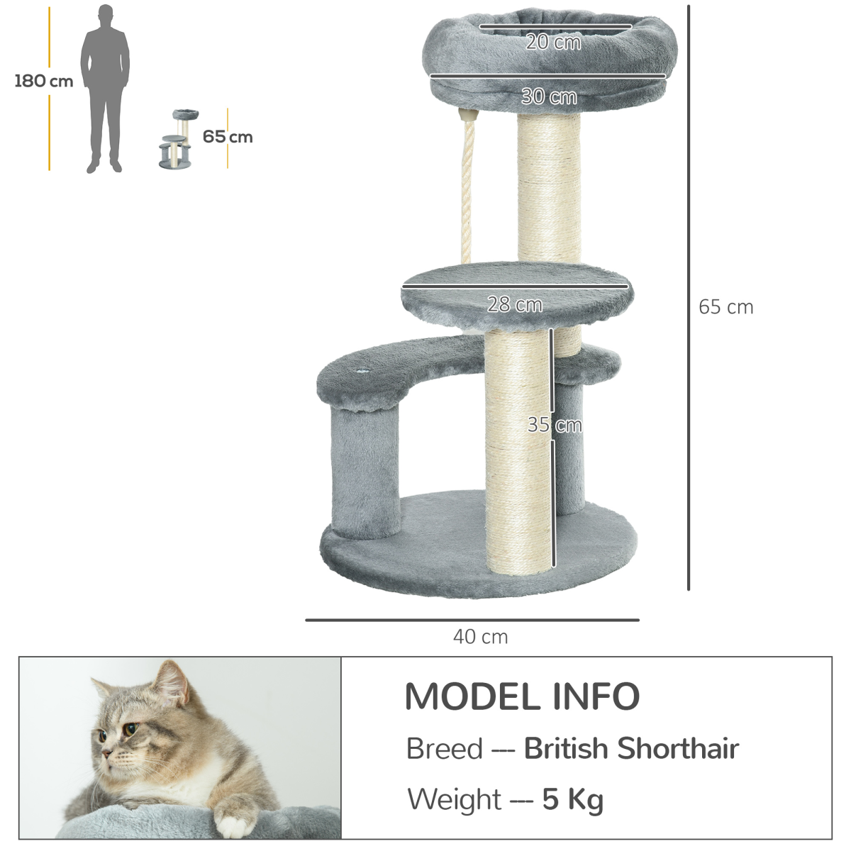 Cat Tree Scratcher Kitty Activity Play Center Post 2 Perch w/ Hanging Sisal Rope