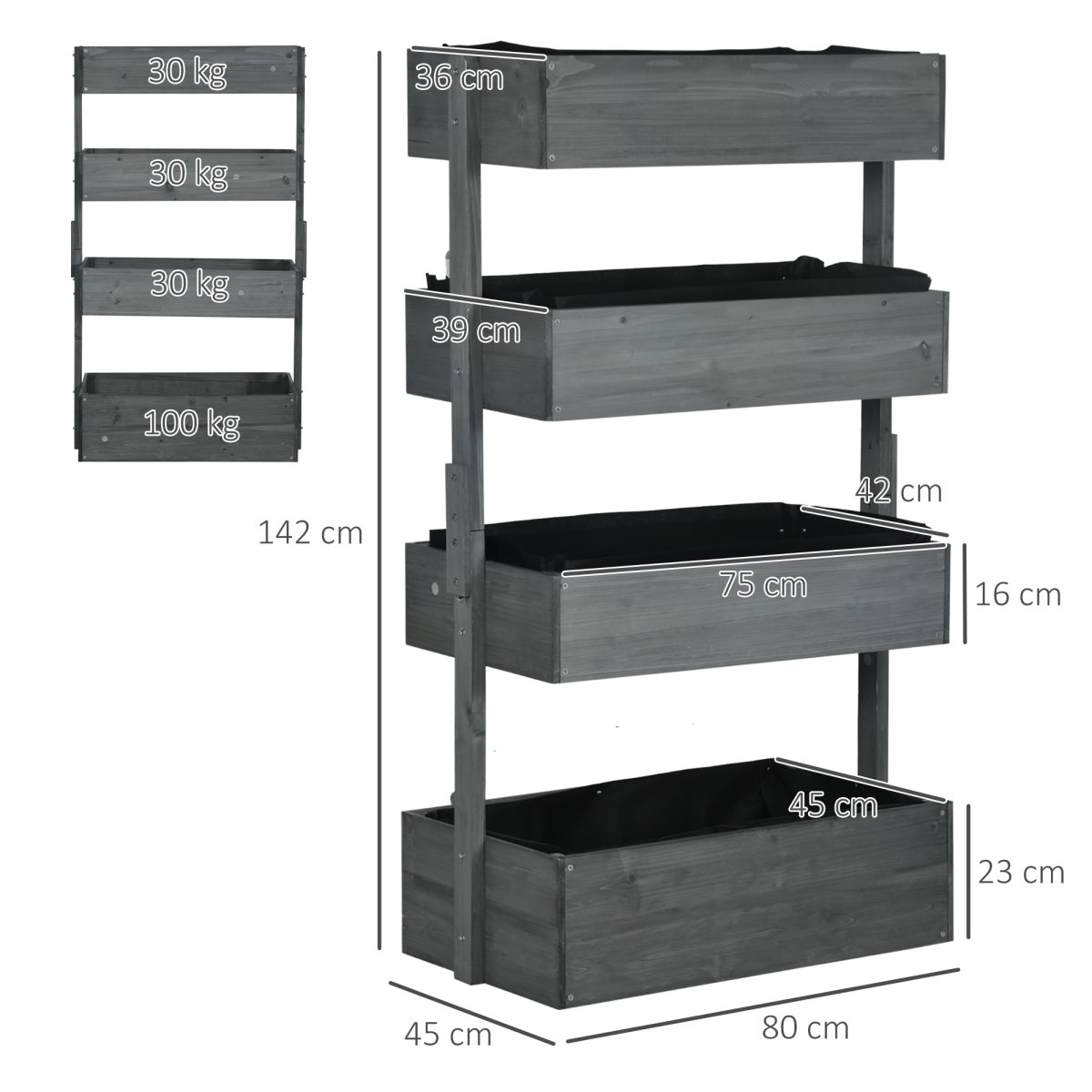 Outsunny Raised Garden Bed Wooden Plant Stand Grey